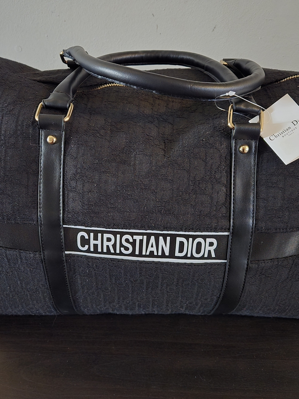 Dior Black Christian Dior Logo Duffel Bag